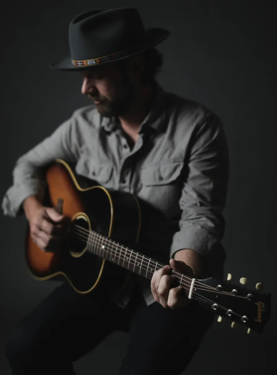 Seth Thomas with his acoustic guitar, performer at Bristol Sessions Nights in Bristol, Tennessee