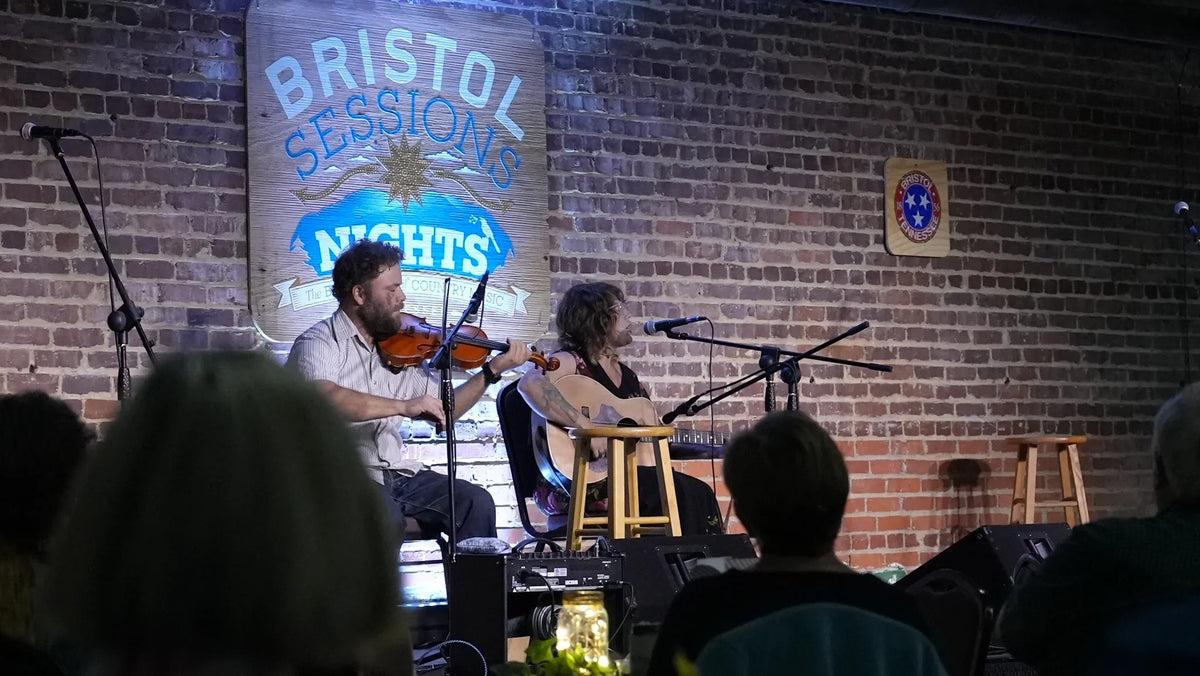 Henry Barnes on fiddle and Ali Kafka on guitar performing together at Bristol Sessions Nights: The Blue Yodel, Bristol Listening Room, L.C. King Building, Bristol, Tennessee