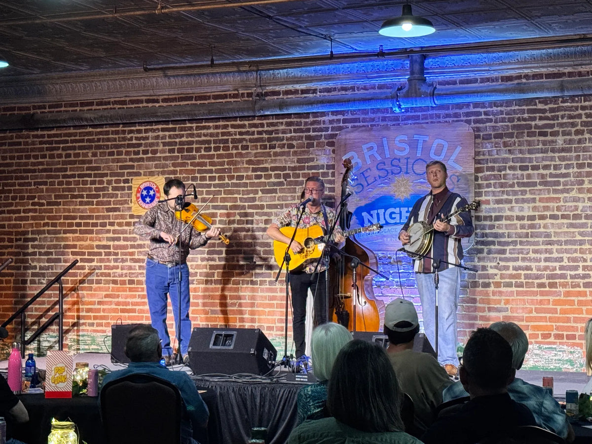 Alex Leach and band perform as guests listen at their tables at Bristol Sessions Nights: Mountain Songs, Bristol Listening Room, L.C. King Building, Bristol, Tennessee