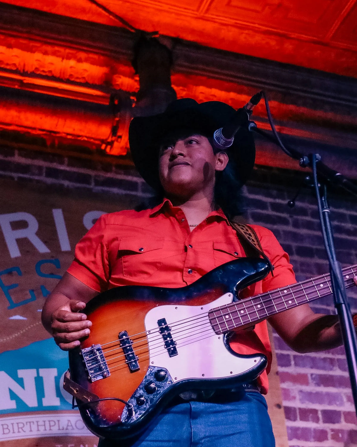 Adrian Bundy singing and playing bass in a black cowboy hat at Bristol Sessions Nights: A True Taste of Tennessee, Bristol Listening Room, L.C. King Building, Bristol, Tennessee